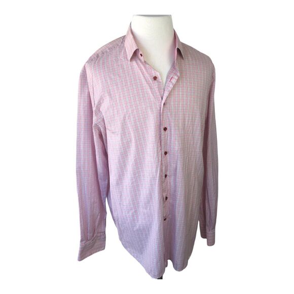 Hammer Made Mens Pink Plaid 46/18.5 Long‎ Sleeve Shirt Flip Cuff Button Up XXL - Picture 1 of 14